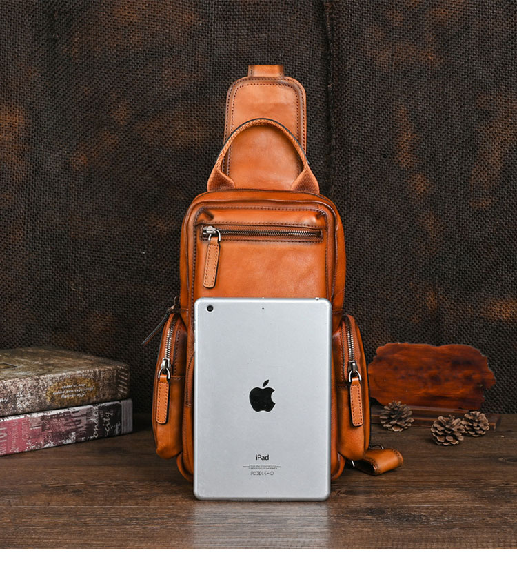 Whatna アンティーク風合い鞣し天 然牛 革 斜めがけ ボディバッグ ワンショルダー メンズ 左右付け替え可能 本革 厚手  レザー12042-5