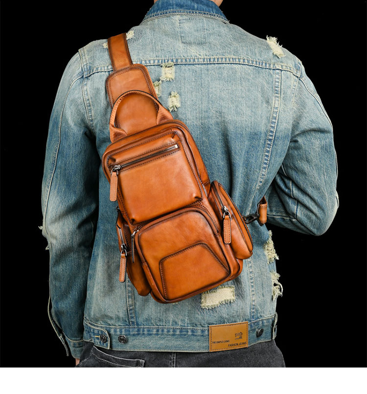 Whatna アンティーク風合い鞣し天 然牛 革 斜めがけ ボディバッグ ワンショルダー メンズ 左右付け替え可能 本革 厚手  レザー12042-11