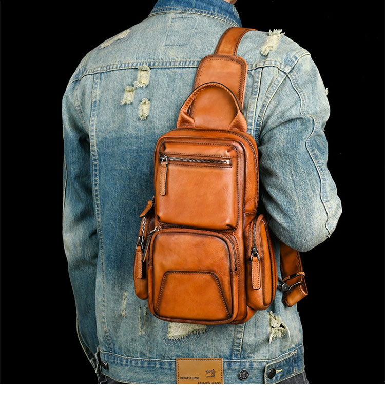 Whatna アンティーク風合い鞣し天 然牛 革 斜めがけ ボディバッグ ワンショルダー メンズ 左右付け替え可能 本革 厚手  レザー12042-12