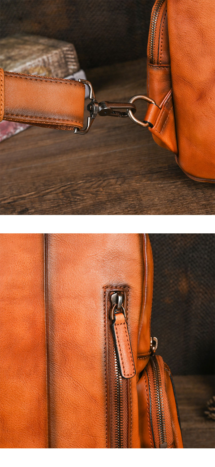 Whatna アンティーク風合い鞣し天 然牛 革 斜めがけ ボディバッグ ワンショルダー メンズ 左右付け替え可能 本革 厚手  レザー12042-8