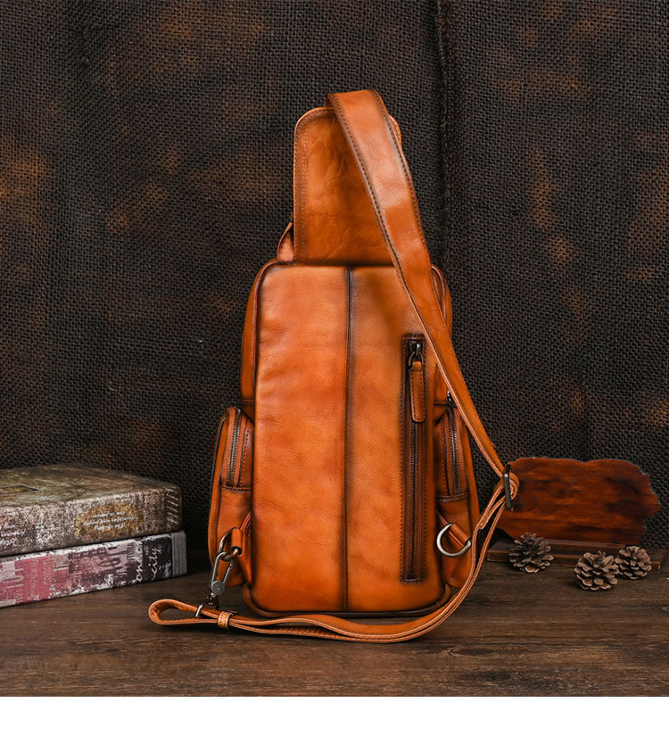 Whatna アンティーク風合い鞣し天 然牛 革 斜めがけ ボディバッグ ワンショルダー メンズ 左右付け替え可能 本革 厚手  レザー12042-3