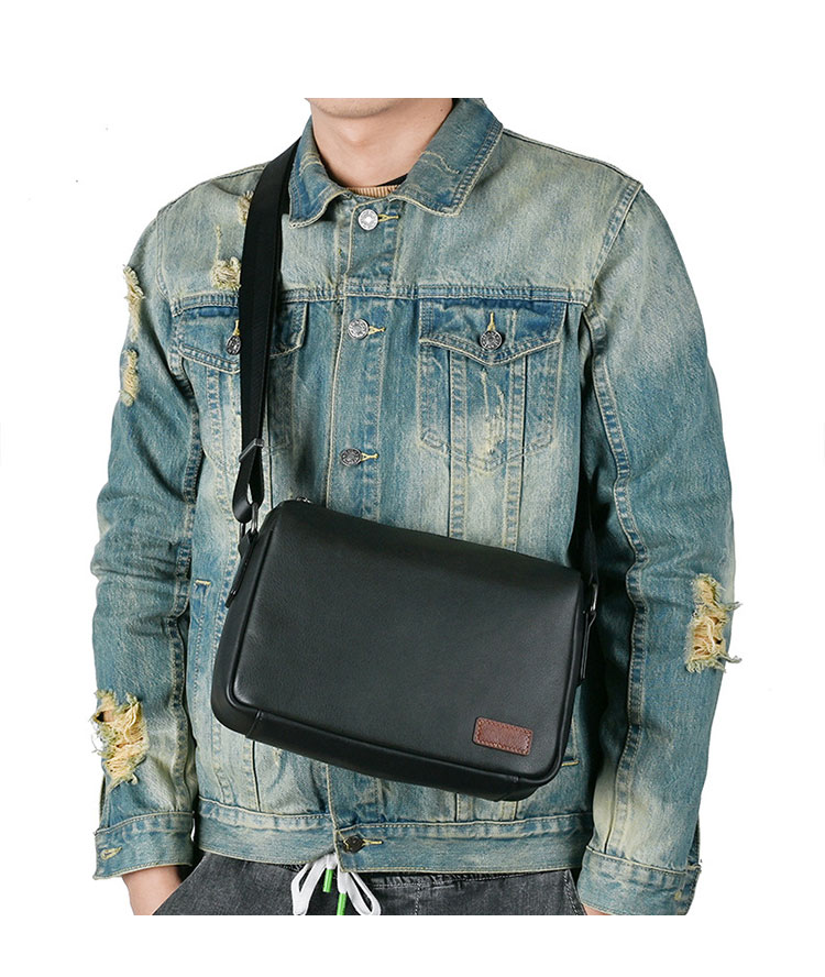 Whatna 天然 牛革ショルダーバッグ メンズ メッセンジャーバッグ 小さめ ビジネスバッグ B5 ipad mini収納可 本革通勤 通学 斜めがけバッグ 自転車 かばん男性用 黒13768-7