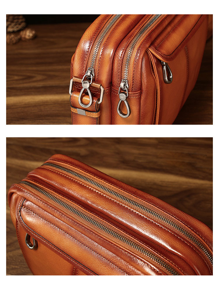 Whatna アンティーク風合い鞣し天 然 牛革ショルダーバッグ メンズ メッセンジャーバッグ 小さめ ビジネスバッグ 2室仕切B5 IPAD9.7収納可本革通勤 通学 斜めがけバッグ 自転車 かばん男性用 黒6139-9