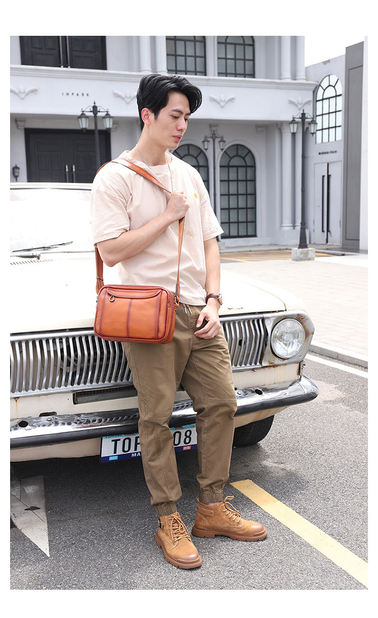 Whatna アンティーク風合い鞣し天 然 牛革ショルダーバッグ メンズ メッセンジャーバッグ 小さめ ビジネスバッグ 2室仕切B5 IPAD9.7収納可本革通勤 通学 斜めがけバッグ 自転車 かばん男性用 黒6139-11