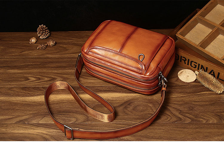 Whatna アンティーク風合い鞣し天 然 牛革ショルダーバッグ メンズ メッセンジャーバッグ 小さめ ビジネスバッグ 2室仕切B5 IPAD9.7収納可本革通勤 通学 斜めがけバッグ 自転車 かばん男性用 黒6139-3