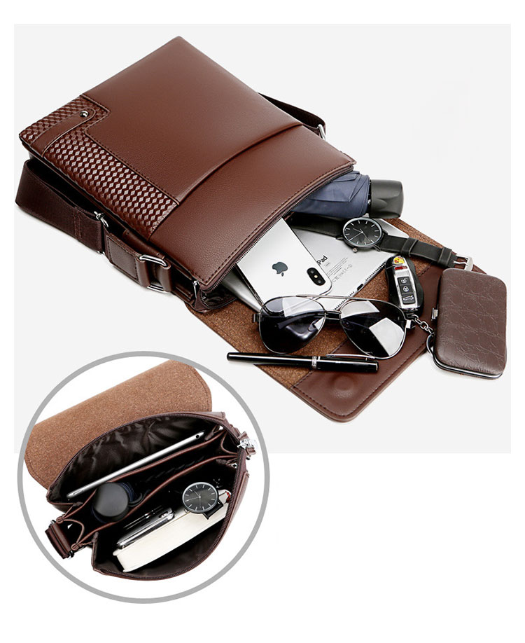 Whatna 革 フラップ ショルダーバッグ メンズバッグ 盗難防止3室仕切 ipad 10.5 収納可 縦型 メンズ ビジネスかばん斜めがけ 小さめメッセンジャーバッグ 斜め掛け通学通勤バッグ 肩掛けバッグ 紳士用 男性用-9