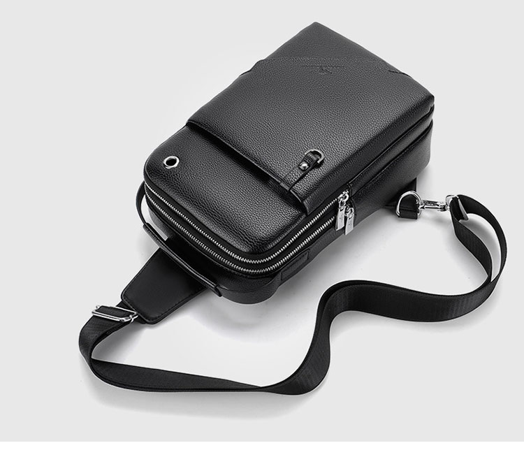 Cenvinsワンショルダーメンズ ボディバッグ 斜め掛けバッグ肩掛け 胸バッグ 手提げバッグ メッセンジャーバッグ PUレザー2室仕切 大容量 イヤホン穴付 キーリング付 左右に付け替え可 軽量 男女兼用-3