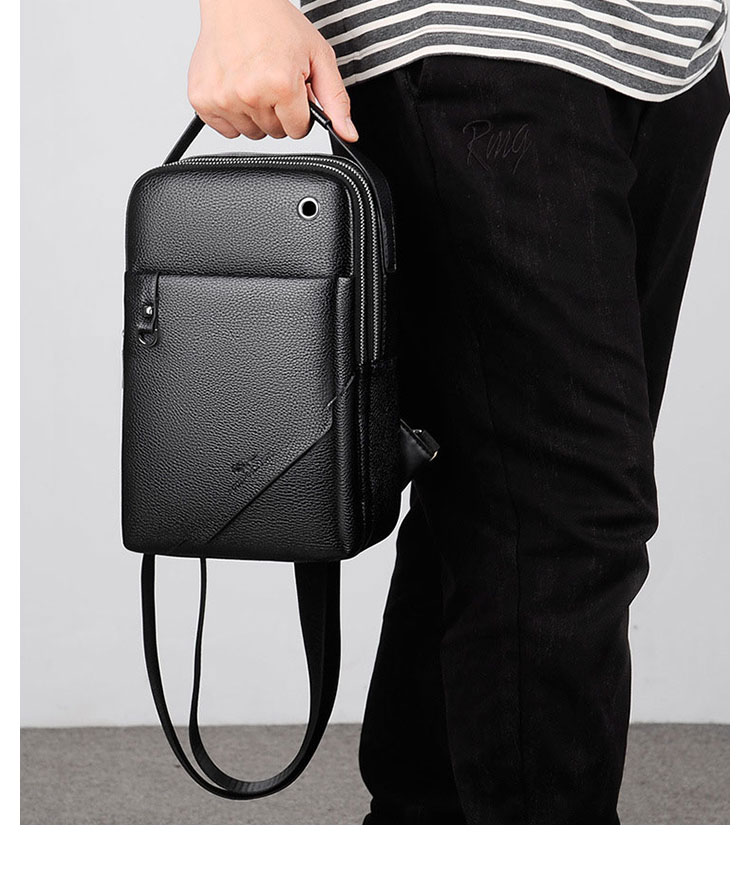 Cenvinsワンショルダーメンズ ボディバッグ 斜め掛けバッグ肩掛け 胸バッグ 手提げバッグ メッセンジャーバッグ PUレザー2室仕切 大容量 イヤホン穴付 キーリング付 左右に付け替え可 軽量 男女兼用-13