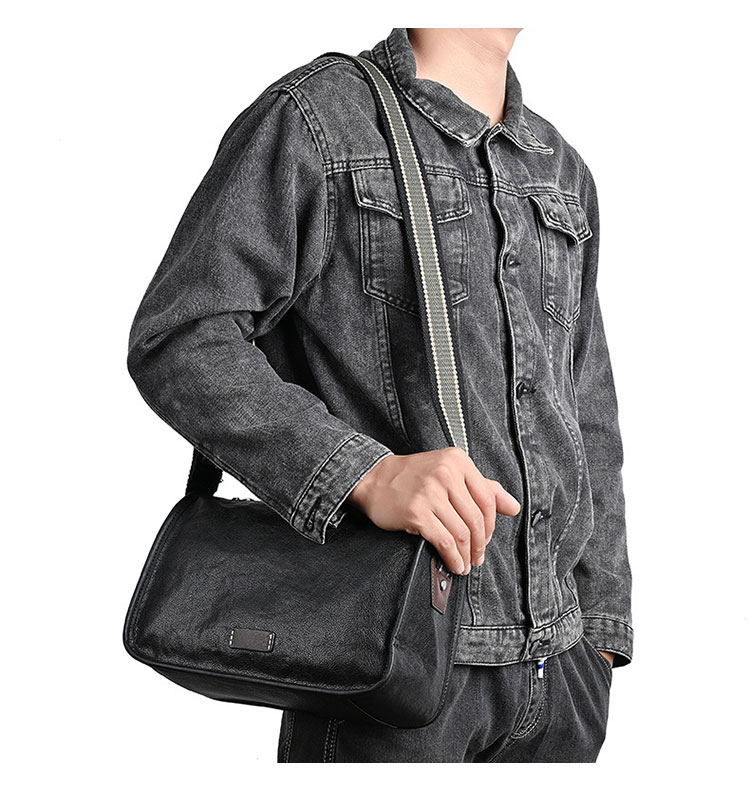 Whatna アンティーク風合い鞣し天 然 牛革ショルダーバッグ メンズ メッセンジャーバッグ 小さめ ビジネスバッグ ipad 10.5収納可 本革通勤 通学 斜めがけバッグ 自転車 かばん男性用 黑MZ-03-9