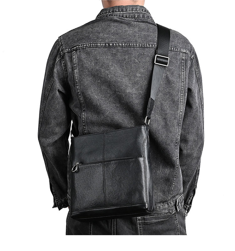 Whatna アンティーク風合い鞣し天 然 牛革ショルダーバッグ メンズ メッセンジャーバッグ 小さめ ビジネスバッグ ipad 10.5収納可 本革通勤 通学 斜めがけバッグ 自転車 かばん男性用 黑MZ-01-10