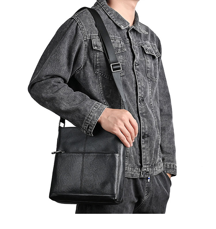 Whatna アンティーク風合い鞣し天 然 牛革ショルダーバッグ メンズ メッセンジャーバッグ 小さめ ビジネスバッグ ipad 10.5収納可 本革通勤 通学 斜めがけバッグ 自転車 かばん男性用 黑MZ-01-9