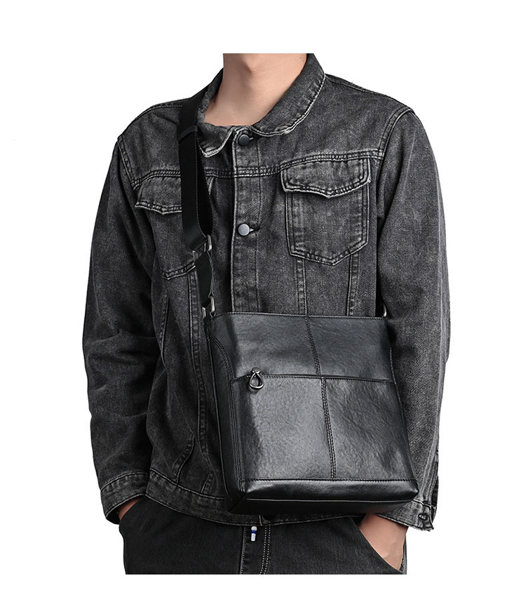 Whatna アンティーク風合い鞣し天 然 牛革ショルダーバッグ メンズ メッセンジャーバッグ 小さめ ビジネスバッグ ipad 10.5収納可 本革通勤 通学 斜めがけバッグ 自転車 かばん男性用 黑MZ-01-8