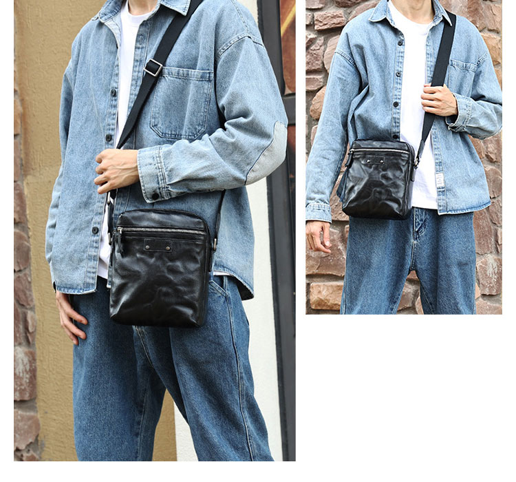 Whatna アンティーク風合い鞣し天 然 牛革ショルダーバッグ メンズ メッセンジャーバッグ 小さめ ビジネスバッグ ipad mini収納可 本革通勤 通学 斜めがけバッグ 自転車 かばん男性用 黒6693-11