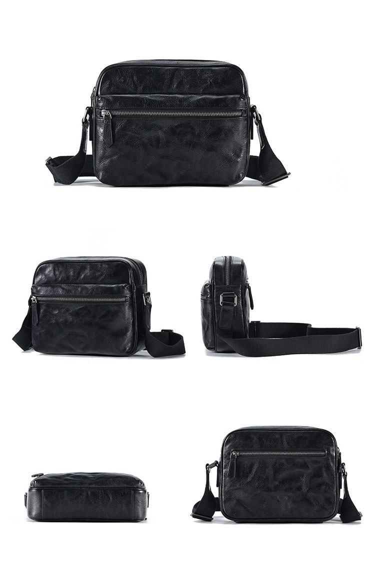 Whatna アンティーク風合い鞣し天 然 牛革ショルダーバッグ メンズ メッセンジャーバッグ 小さめ ビジネスバッグ ipad mini収納可 本革通勤 通学 斜めがけバッグ 自転車 かばん男性用 黒6692-1