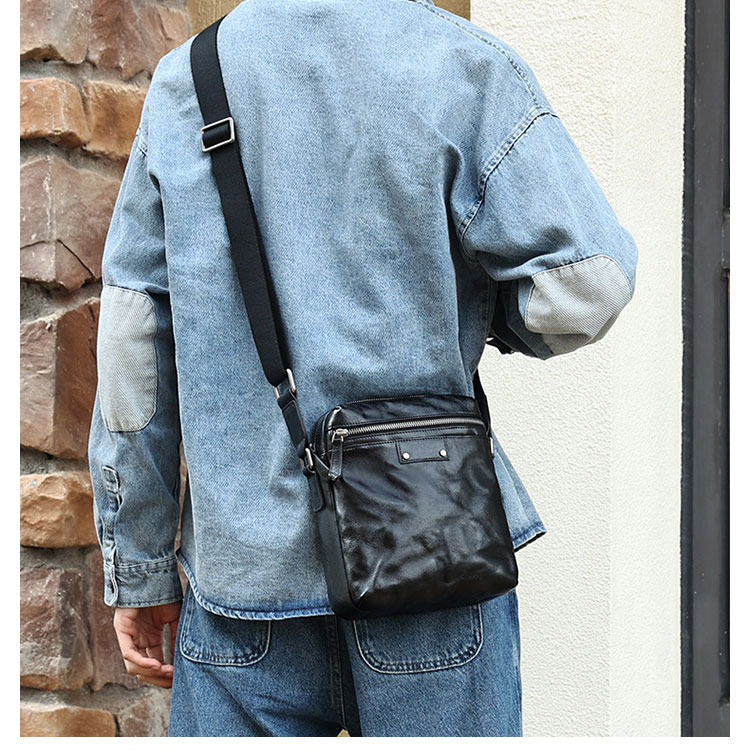 Whatna アンティーク風合い鞣し天 然 牛革ショルダーバッグ メンズ メッセンジャーバッグ 小さめ ビジネスバッグ ipad mini収納可 本革通勤 通学 斜めがけバッグ 自転車 かばん男性用 黒6693-10