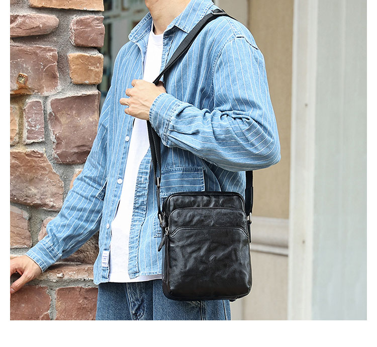 Whatna アンティーク風合い鞣し天 然 牛革ショルダーバッグ メンズ メッセンジャーバッグ 小さめ ビジネスバッグ ipad mini収納可 本革通勤 通学 斜めがけバッグ 自転車 かばん男性用 黑6742-6