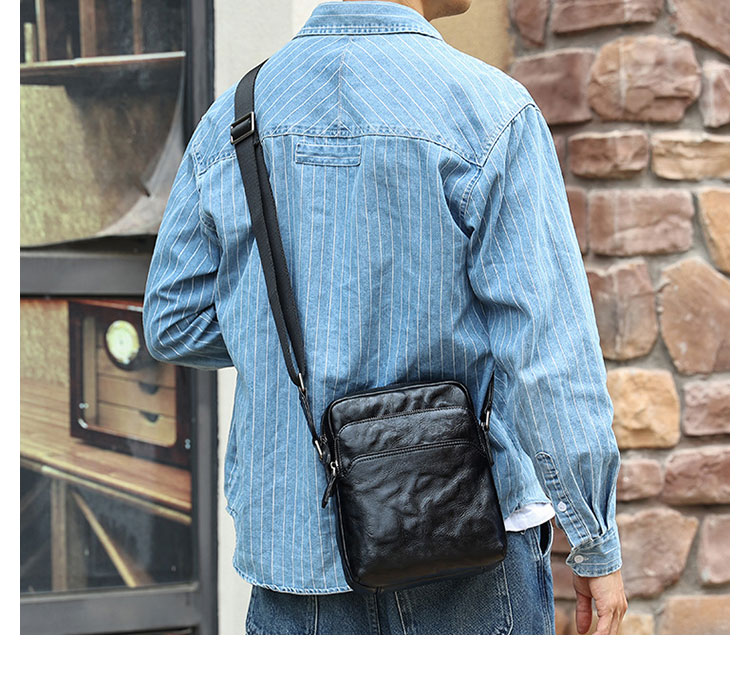 Whatna アンティーク風合い鞣し天 然 牛革ショルダーバッグ メンズ メッセンジャーバッグ 小さめ ビジネスバッグ ipad mini収納可 本革通勤 通学 斜めがけバッグ 自転車 かばん男性用 黑6742-5