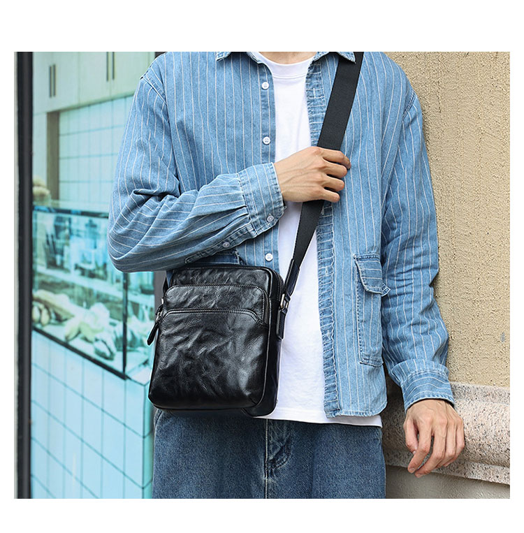 Whatna アンティーク風合い鞣し天 然 牛革ショルダーバッグ メンズ メッセンジャーバッグ 小さめ ビジネスバッグ ipad mini収納可 本革通勤 通学 斜めがけバッグ 自転車 かばん男性用 黑6742-4
