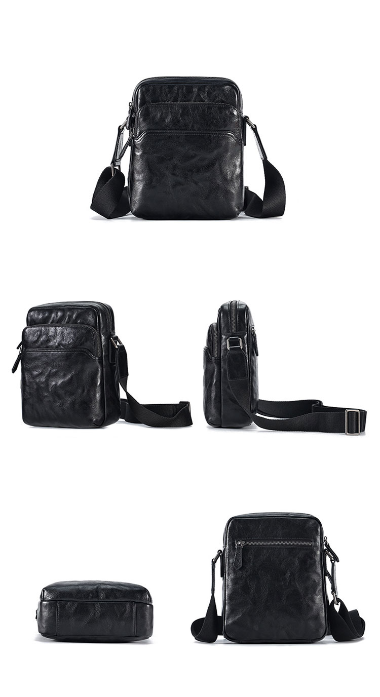 Whatna アンティーク風合い鞣し天 然 牛革ショルダーバッグ メンズ メッセンジャーバッグ 小さめ ビジネスバッグ ipad mini収納可 本革通勤 通学 斜めがけバッグ 自転車 かばん男性用 黑6742-1