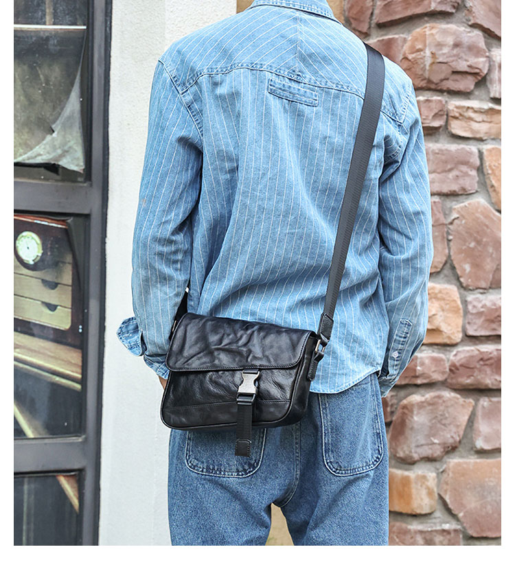 Whatna アンティーク風合い鞣し天 然 牛革ショルダーバッグ メンズ メッセンジャーバッグ 小さめ ビジネスバッグ ipad mini収納可 本革通勤 通学 斜めがけバッグ 自転車 かばん男性用 黒6705-10