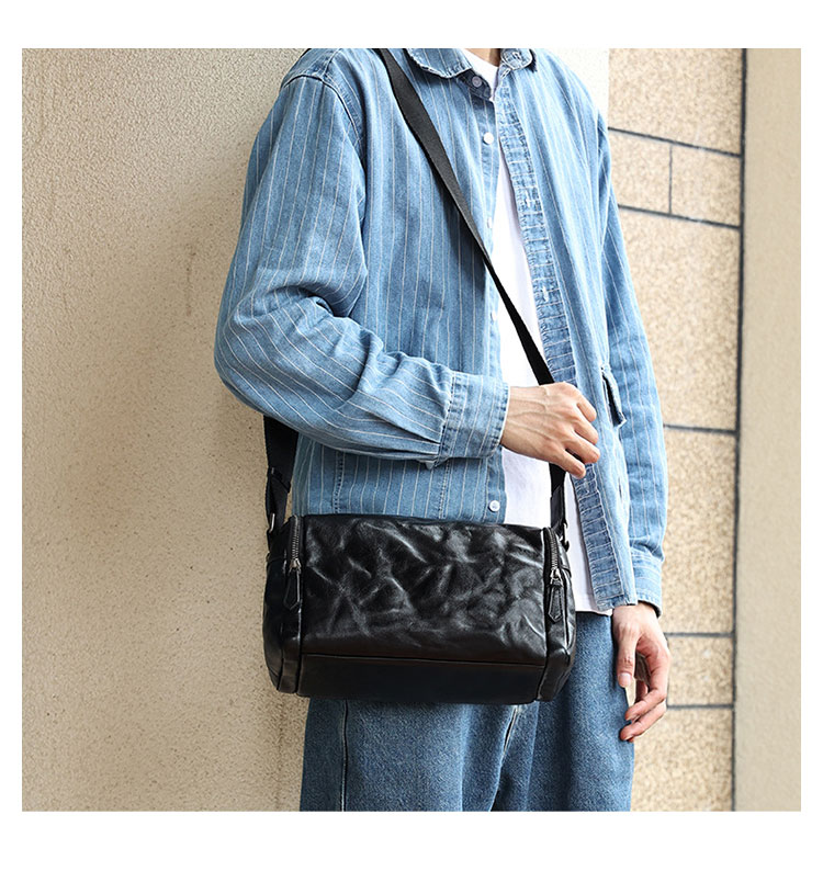 Whatna アンティーク風合い鞣し天 然 牛革ショルダーバッグ メンズ メッセンジャーバッグ 小さめ ビジネスバッグ ipad mini収納可 本革通勤 通学 斜めがけバッグ 自転車 かばん男性用 黒6698-12