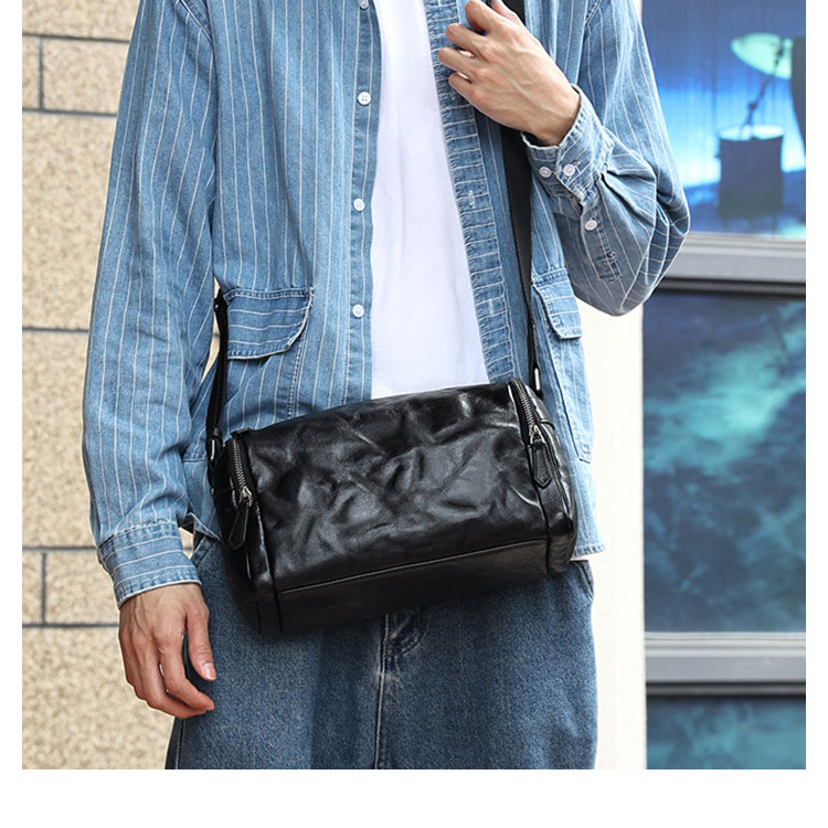 Whatna アンティーク風合い鞣し天 然 牛革ショルダーバッグ メンズ メッセンジャーバッグ 小さめ ビジネスバッグ ipad mini収納可 本革通勤 通学 斜めがけバッグ 自転車 かばん男性用 黒6698-14