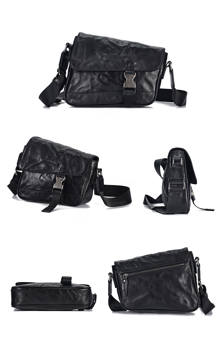 Whatna アンティーク風合い鞣し天 然 牛革ショルダーバッグ メンズ メッセンジャーバッグ 小さめ ビジネスバッグ ipad mini収納可 本革通勤 通学 斜めがけバッグ 自転車 かばん男性用 黒6705-1