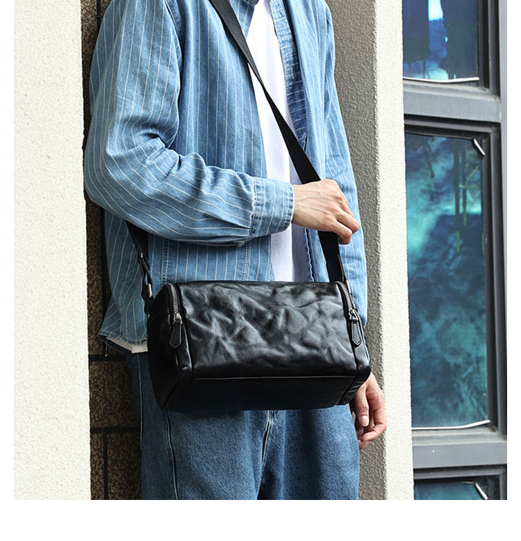 Whatna アンティーク風合い鞣し天 然 牛革ショルダーバッグ メンズ メッセンジャーバッグ 小さめ ビジネスバッグ ipad mini収納可 本革通勤 通学 斜めがけバッグ 自転車 かばん男性用 黒6698-15