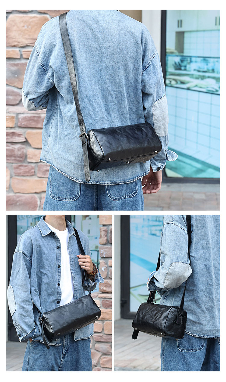 Whatna アンティーク風合い鞣し天 然 牛革ショルダーバッグ メンズ メッセンジャーバッグ 小さめ ビジネスバッグ ipad mini収納可 本革通勤 通学 斜めがけバッグ 自転車 かばん男性用 黒6780-8