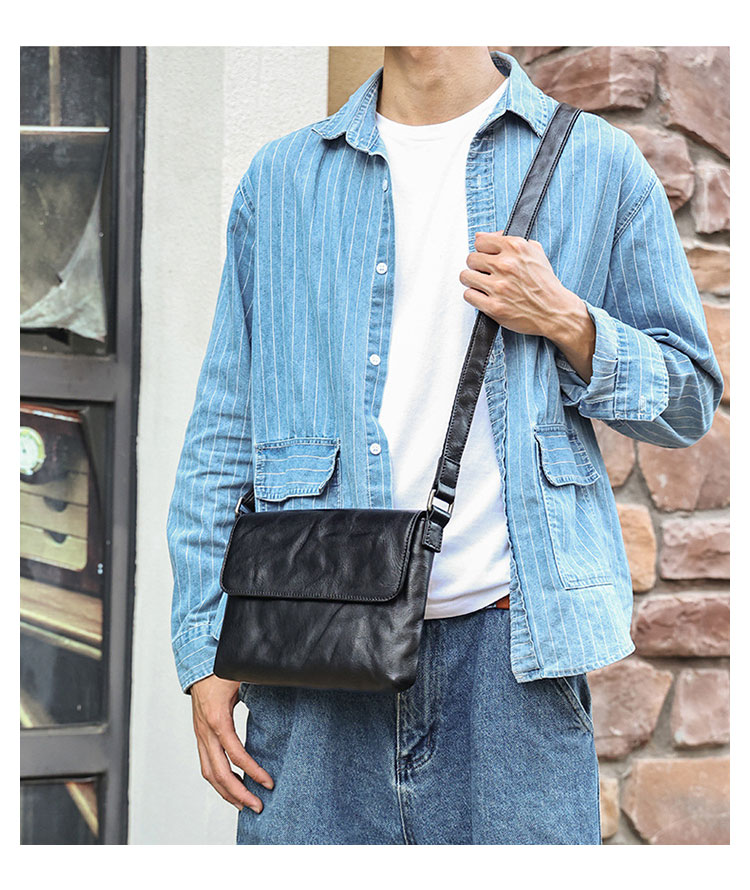 Whatna アンティーク風合い鞣し天 然 牛革ショルダーバッグ メンズ メッセンジャーバッグ 小さめ ビジネスバッグ IPAD MINI収納可 本革通勤 通学 斜めがけバッグ 自転車 かばん男性用 黒6699-5