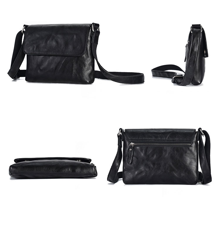 Whatna アンティーク風合い鞣し天 然 牛革ショルダーバッグ メンズ メッセンジャーバッグ 小さめ ビジネスバッグ IPAD MINI収納可 本革通勤 通学 斜めがけバッグ 自転車 かばん男性用 黒6699-2