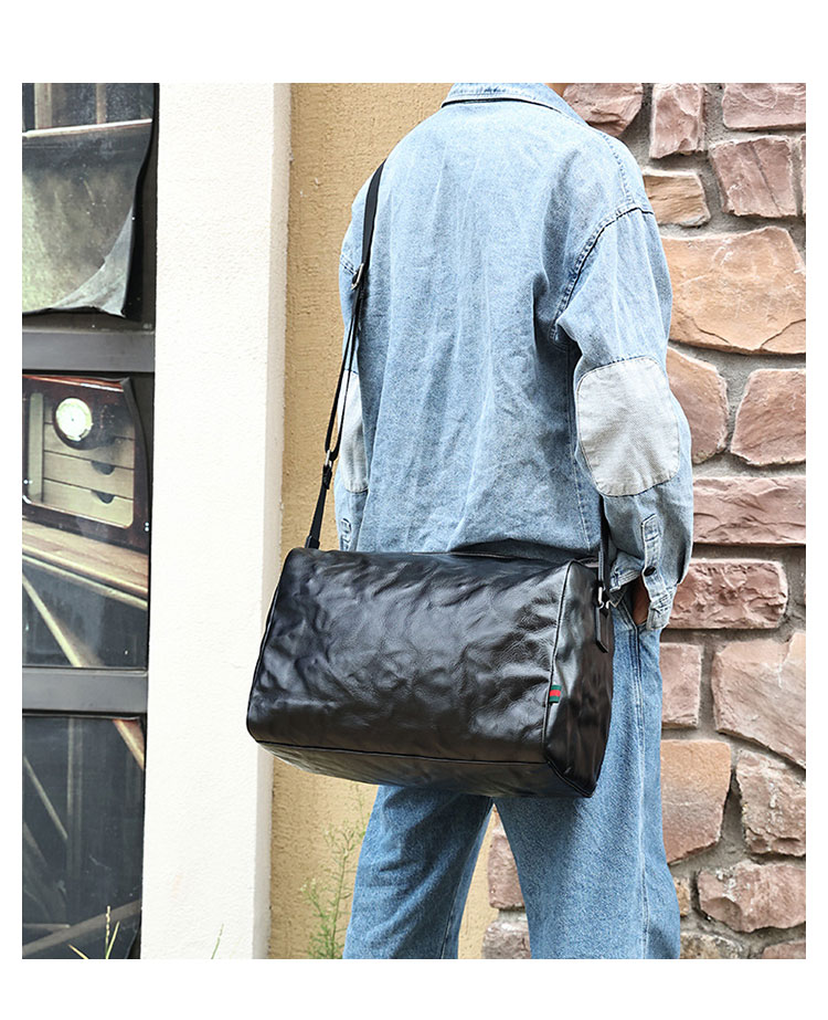 Whatna アンティーク風合い鞣し天 然 牛革ショルダーバッグ メンズ メッセンジャーバッグ 小さめ ビジネスバッグ A4 15インチのPC収納可 本革通勤 通学 斜めがけバッグ 自転車 かばん男性用 黒6781-10