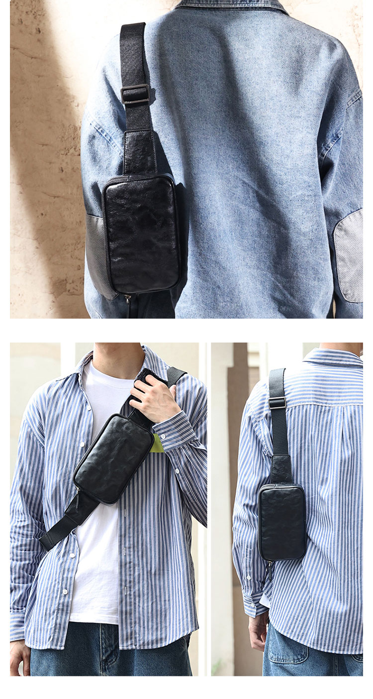 Whatna アンティーク風合い鞣し天 然 牛革 ウエストポーチ ウエストバッグ メンズ ミニショルダーバッグ 手作業で作 男女兼用 本革 斜めがけ ボディバッグ ワンショルダー 軽量  黒16695-12