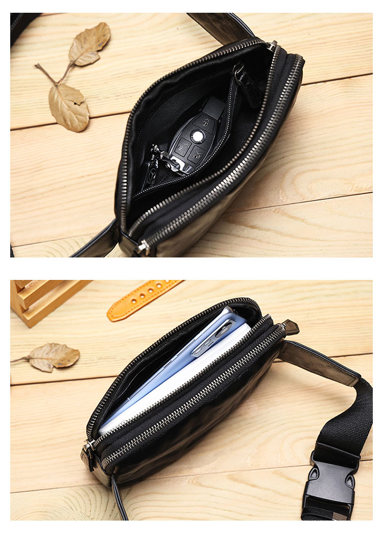 Whatna アンティーク風合い鞣し天 然 牛革 ウエストポーチ ウエストバッグ メンズ ミニショルダーバッグ 手作業で作 男女兼用 本革 斜めがけ ボディバッグ ワンショルダー 軽量  黒16695-8