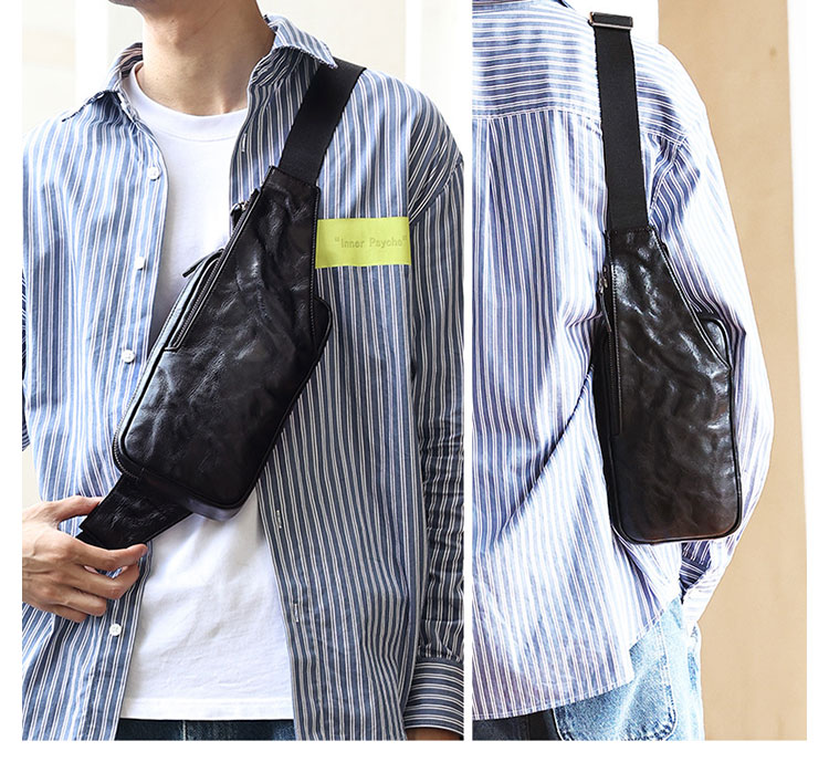 Whatna アンティーク風合い鞣し天 然牛 革 斜めがけ ボディバッグ ワンショルダー メンズ 左右付け替え可能 本革 厚手  レザー6696-13