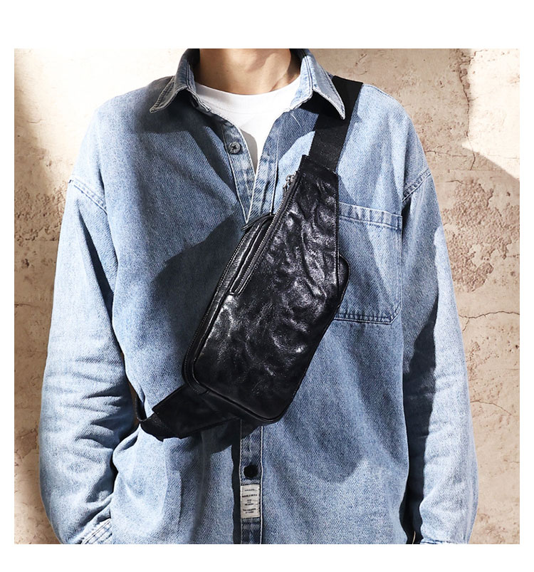 Whatna アンティーク風合い鞣し天 然牛 革 斜めがけ ボディバッグ ワンショルダー メンズ 左右付け替え可能 本革 厚手  レザー6696-10