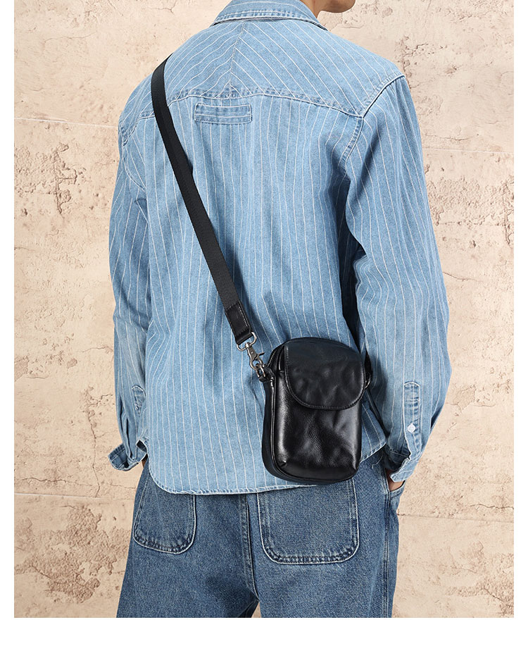 Whatna  アンティーク風合い鞣し天 然牛 革ミニショルダーバッグ メンズ ポシェットポ3way斜め掛け ボディバッグ ベルト ポーチ ミニ 胸バッグ ウエストバッグ ショルダーベルト付属 斜め掛け 通学 通勤 ミニバッグ 紳士用 男性用 黑-8