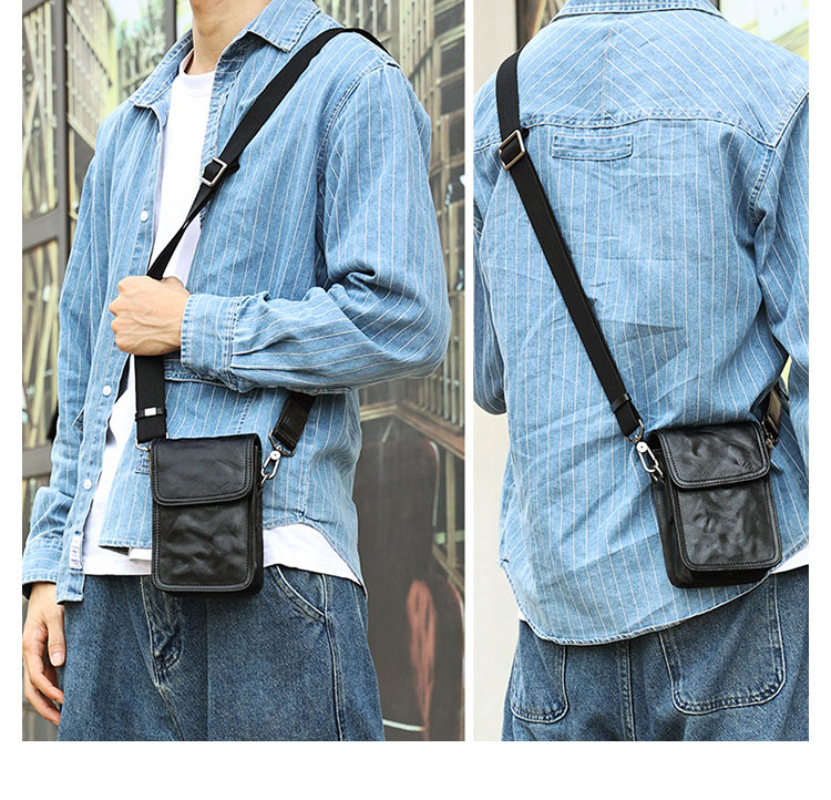 Whatna アンティーク風合い鞣し天 然牛 革ミニショルダーバッグ メンズ ポシェットポ3way斜め掛け ボディバッグ ベルト ポーチ ミニ 胸バッグ ウエストバッグ ショルダーベルト付属 斜め掛け 通学 通勤 ミニバッグ 紳士用 男性用 黑 6694-12