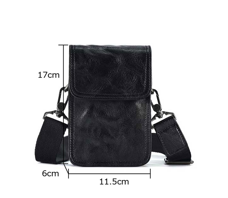 Whatna アンティーク風合い鞣し天 然牛 革ミニショルダーバッグ メンズ ポシェットポ3way斜め掛け ボディバッグ ベルト ポーチ ミニ 胸バッグ ウエストバッグ ショルダーベルト付属 斜め掛け 通学 通勤 ミニバッグ 紳士用 男性用 黑 6694-1