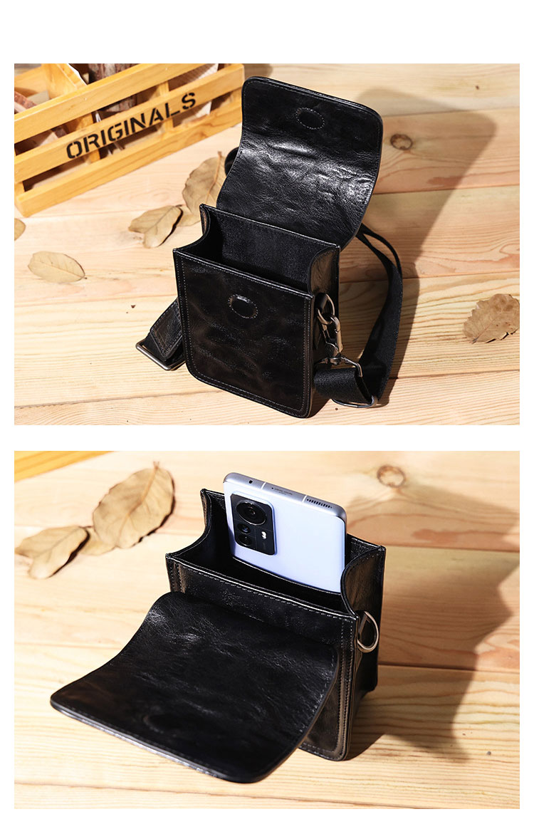 Whatna アンティーク風合い鞣し天 然牛 革ミニショルダーバッグ メンズ ポシェットポ3way斜め掛け ボディバッグ ベルト ポーチ ミニ 胸バッグ ウエストバッグ ショルダーベルト付属 斜め掛け 通学 通勤 ミニバッグ 紳士用 男性用 黑 6694-7