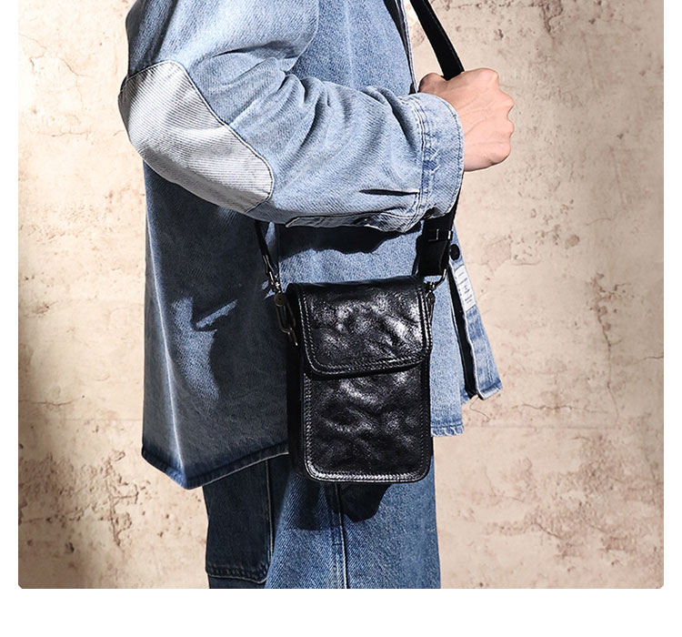 Whatna アンティーク風合い鞣し天 然牛 革ミニショルダーバッグ メンズ ポシェットポ3way斜め掛け ボディバッグ ベルト ポーチ ミニ 胸バッグ ウエストバッグ ショルダーベルト付属 斜め掛け 通学 通勤 ミニバッグ 紳士用 男性用 黑 6694-11