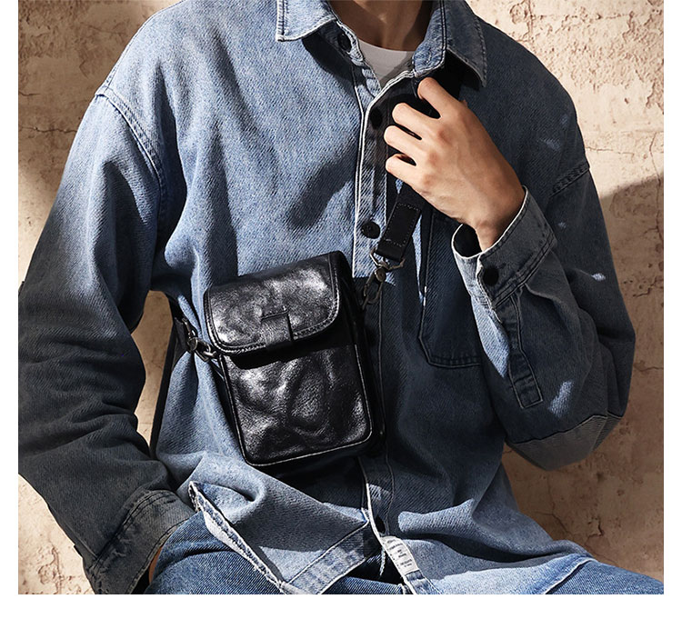 Whatna アンティーク風合い鞣し天 然 牛革ミニショルダーバッグ メンズ ポシェット メッセンジャーバッグ小さめ ショルダーミニポーチ 縦型  ipad mini収納可 本革 通勤 通学 斜めがけバッグ 自転車 かばん男性用 黒6745-11