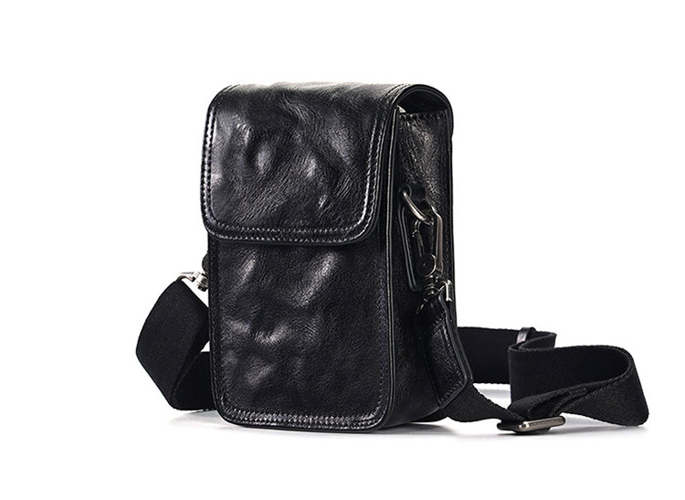 Whatna アンティーク風合い鞣し天 然牛 革ミニショルダーバッグ メンズ ポシェットポ3way斜め掛け ボディバッグ ベルト ポーチ ミニ 胸バッグ ウエストバッグ ショルダーベルト付属 斜め掛け 通学 通勤 ミニバッグ 紳士用 男性用 黑 6694-2