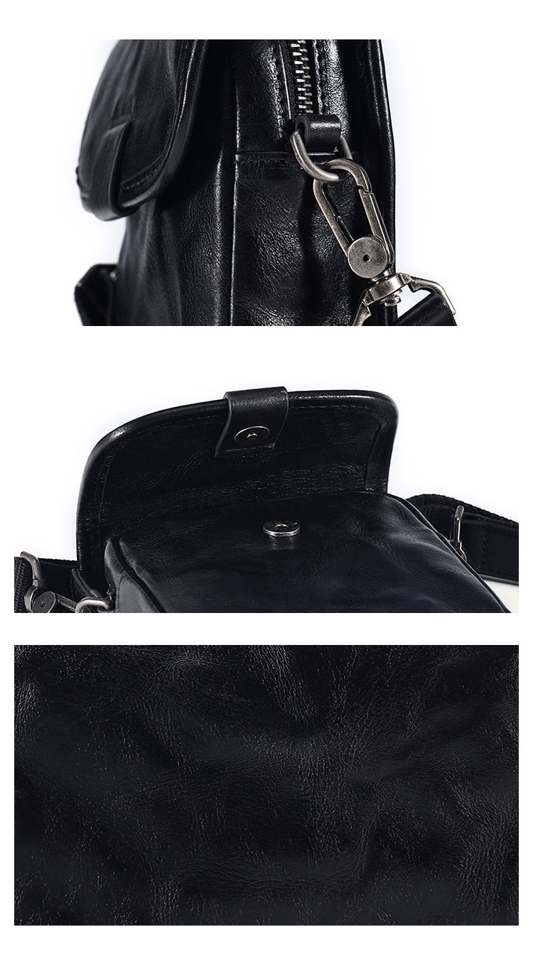 Whatna アンティーク風合い鞣し天 然 牛革ミニショルダーバッグ メンズ ポシェット メッセンジャーバッグ小さめ ショルダーミニポーチ 縦型  ipad mini収納可 本革 通勤 通学 斜めがけバッグ 自転車 かばん男性用 黒6745-8