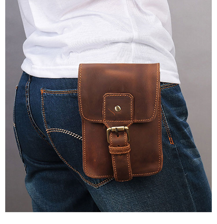 Whatna ミニショルダーバッグ メンズ 3way斜め掛け ミニ 胸バッグ ベルト ポーチ ボディミニボディバッグ  ウエストバッグ 小型ポシェット スマホポーチ PUレザ ー 革 カラビナ付 ショルダーストラップ付 小さめかたかけバッグ-5