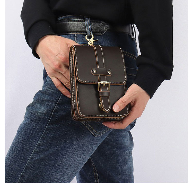 Whatna ミニショルダーバッグ メンズ 3way斜め掛け ミニ 胸バッグ ベルト ポーチ ボディミニボディバッグ  ウエストバッグ 小型ポシェット スマホポーチ PUレザ ー 革 カラビナ付 ショルダーストラップ付 小さめかたかけバッグ-6