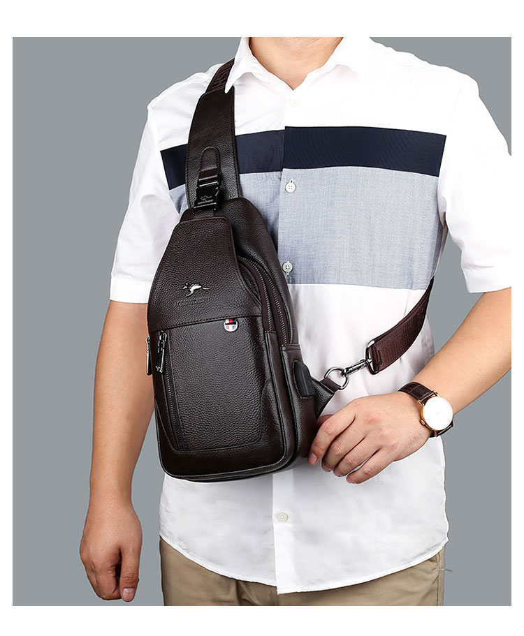 Whatna 牛 革 ワンショルダーメンズ ボディバッグ 斜め掛けバッグ肩掛け 胸バッグ メッセンジャーバッグ 大容量 2室仕切 イヤホン穴付 USBポート付 左右に付け替え可 軽量 男女兼用-12