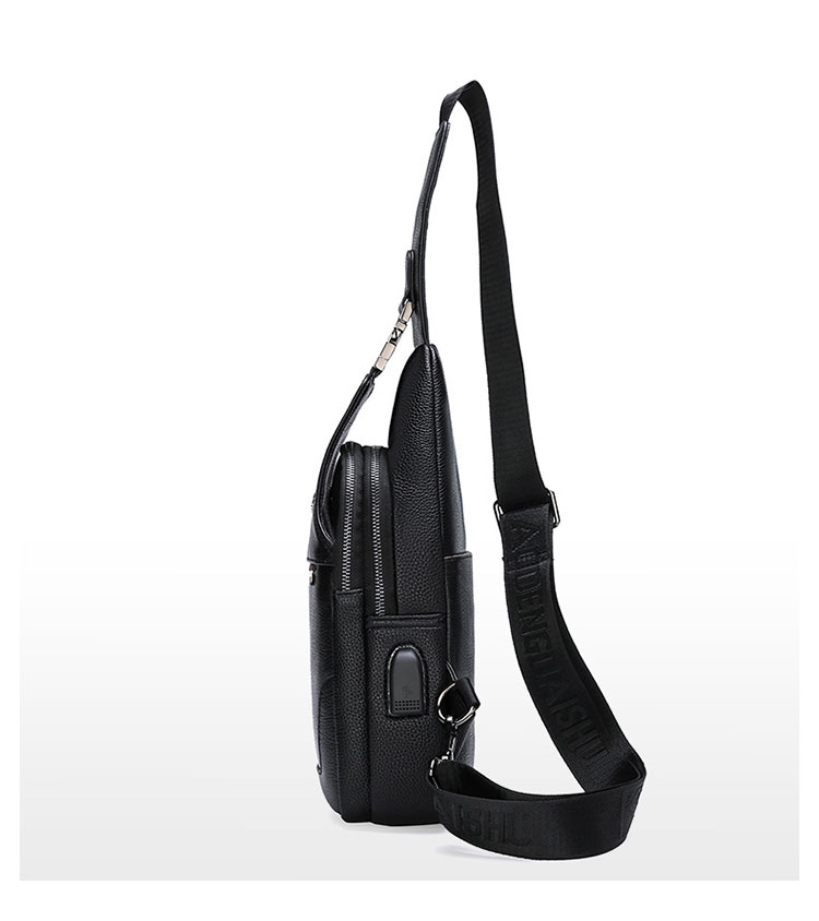 Whatna 牛 革 ワンショルダーメンズ ボディバッグ 斜め掛けバッグ肩掛け 胸バッグ メッセンジャーバッグ 大容量 2室仕切 イヤホン穴付 USBポート付 左右に付け替え可 軽量 男女兼用-2