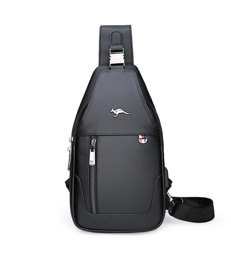 Whatna 牛 革 ワンショルダーメンズ ボディバッグ 斜め掛けバッグ肩掛け 胸バッグ メッセンジャーバッグ 大容量 2室仕切 イヤホン穴付 USBポート付 左右に付け替え可 軽量 男女兼用-1