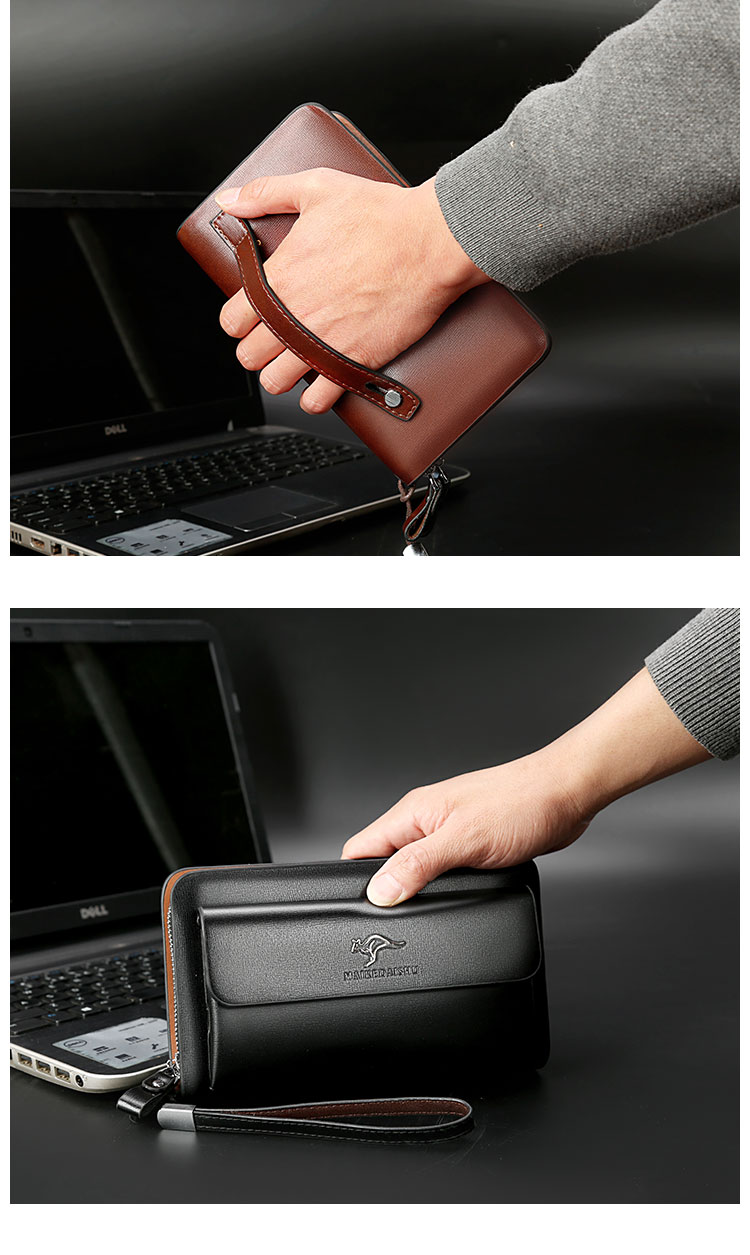 Whatna ミニセカンド バッグ メンズ 小型バッグ 長財布 12枚カード収納 カード入れ 小銭入れ 札入れ 3室仕切 レザー ミニクラッチ バッグ 手持ちバッグ 手提げ財布 手持ちカバン 男性用 紳士用-10